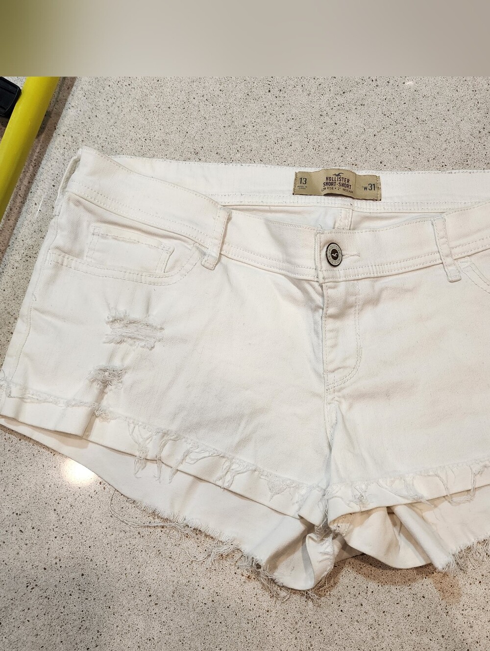Hollister White Frayed Distressed Denim Shorts